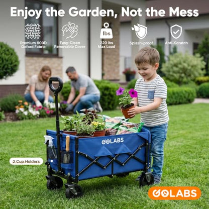 Golabs WA1 Collapsible Folding Wagon Cart, Max 220lb Load, Expands to 100L - color: Wa1 Blue