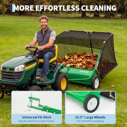 Garvee 42" Lawn Sweeper Tow Behind with 14.13 Cu. ft. Hopper - color: Green, size: 42 Inch