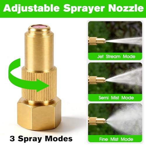 Brass Sprayer Nozzle Tip Replacement Adjustable Mist Stream High Pressure Atomizing Ceramic Core Nozzle for Backpack Pump Sprayer Nozzle Tips & Lawn Farm Garden Spray Nozzle Replacement Part -2 Pack