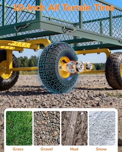 Firstness 900lbs Metal Garden Wagon Cart Large Garden Cart on Wheels, Green - color: Green, size: Updated 900 Lbs
