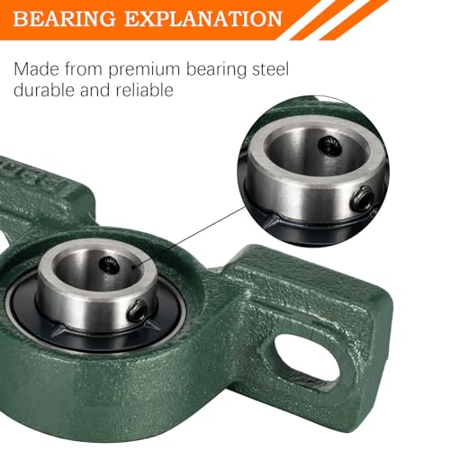 Pillow Block Bearing 5/8 inch Shaft Bore, Solid Cast Iron Base, Self-Aligning, Pack of 2 - size: UCP-5/8 inch bore