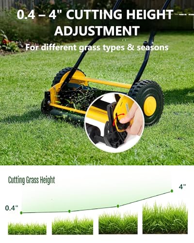 14-Inch Hand Push Reel Lawn Mower, 5-Blade Manual Push Lawnmower