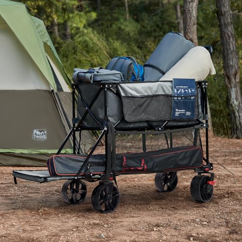 Timber Ridge 400L Folding Double Decker Wagon with Brakes, 54" Extra Long - color: Gray, size: Double Decker