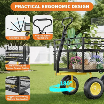 Steel Garden Cart 1400 Lbs, 3-in-1 Heavy Duty Wagon