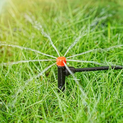 50pcs Drip Emitters for 1/4" Irrigation Tubing, Easy Connect Adjustable 360 Degree Water Flow Sprayer On 5" Stake for 4/7mm Tube Locked Drippers for Garden, Flower, Plant - color: Red Drip Emitter