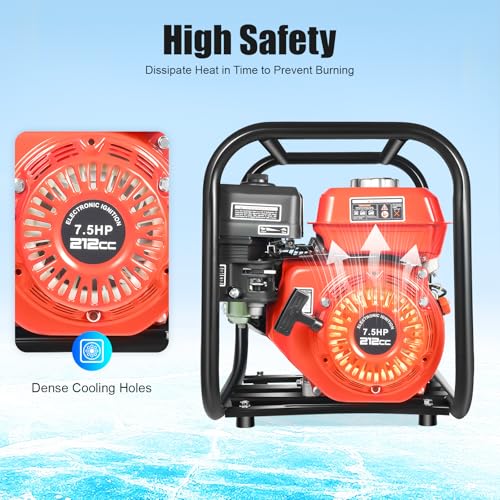 2" Gas Trash Pump with Hose, 7.5HP 212cc, 114 GPM, 98ft Head (2 inch) - size: 2 inch
