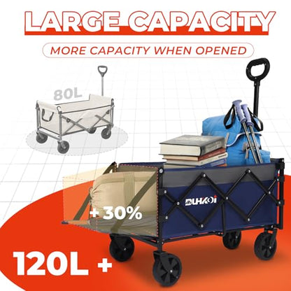 Foldable Wagon with Tailgate,12 lb Lightweight Small Utility Cart - color: Navy Gray