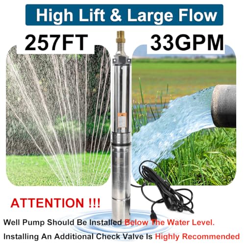 Submersible Well Pump, 1HP 220V Deep Well Pump, 37 GPM 257FT Lift,4"OD - size: 4"-1HP-220V