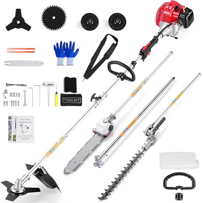 58CC 2-Cycle Gas String Trimmer, 6-in-1 Weed Wacker & Brush Cutter Tool Kit - color: Red-A