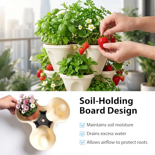 Roixeeds Vertical Planter Tower - 6 Tier Stackable Garden Planters for Strawberries, Herbs, Flowers, Vegetables, Indoor Outdoor Use