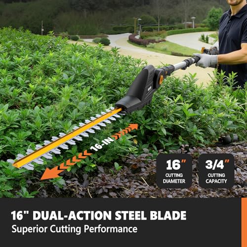 Alloyman 2-in-1 Telescopic Cordless Pole Hedge Trimmer 16'' &Pole Saw 8.6'' - color: BLACK