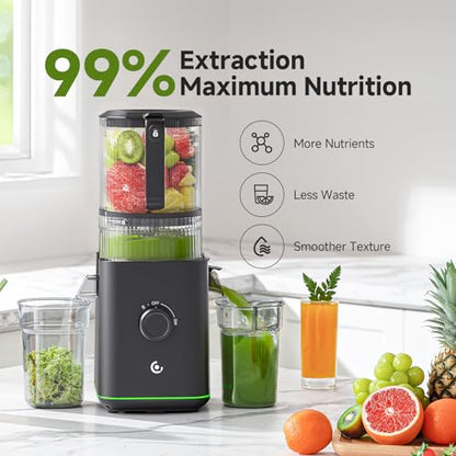 3-IN-1 Cold Press Juicer for Juice, Nut Milk & Sorbet - Self Feeding Juicer Machines with Pre-Cut Blade, 6.5"&100oz Extra Large Chute Fits Whole Fruits & Vegetables, High Yield, Easy Clean - color: Black