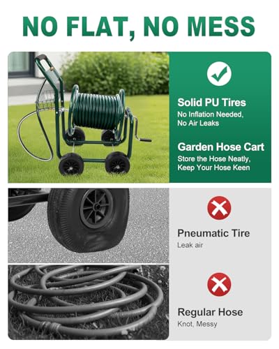Outvita Garden Hose Reel Cart, Heavy Duty, 300 ft of 5/8" Hose, Green