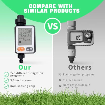Programmable Water Timer for Garden Hose,10 Independent Watering Programs,Digital Sprinkler Timer with Rain Delay,Large LCD Display,Suitable for lawns, courtyards,and Vegetable Gardens