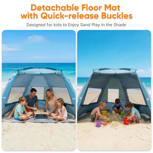 Golabs BT1 Pop up Beach Tent for 3 Person, 1-Min Setup by Pre-Attached Pole - color: CAMEL
