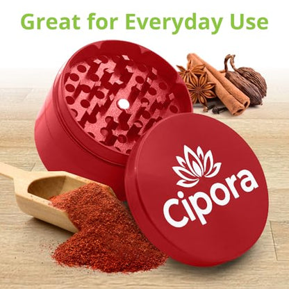 2.5" Manual 3-Piece Zinc Grinder with Large Bottom Chamber (Red) - color: Red