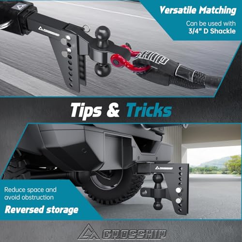 Adjustable Trailer Hitch Ball Mount for 2″ Receiver – Heavy Duty Tow Hitch with Dual 2″ & 2-5/16″ Balls, Height Adjustable for Trucks, RVs, Campers & Trailers (Up to 26,000lbs GTW) - CROSSHIP - size: 2" 6Drop-Dual Ball