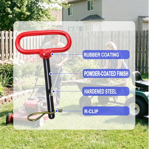 1/2 Trailer Tow Hitch Pin with Red Handle and Clip， 1/2x4-1/2 Clevis Pin for Towing with an ATV, UTV or Lawn Tractor, Hardened Steel,Powder-Coated Prevent Rust - size: 1/2*4-1/2"