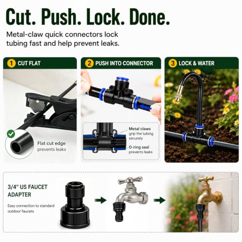 5/16" Drip Irrigation System 100 ft for with 20-Pcs 360° Adjustable Copper Nozzles for Garden, Automatic Misting Watering Sprinkler System Raised Beds, Greenhouse (100ft+20 nozzles) - size: 100ft+20 nozzles
