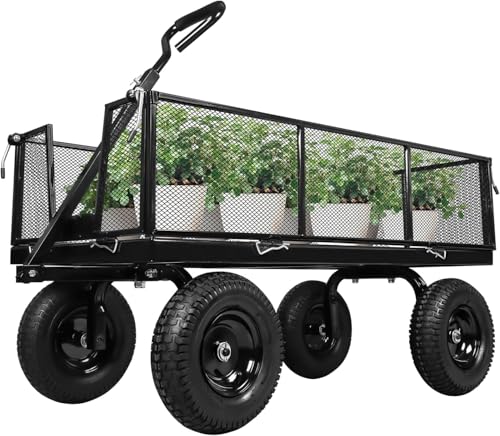 Taifa Heavy Duty Steel 1100 Lb Wagon Garden Carts with Removable Side Panels Turn Into Flatbed, All Terrain Utility Cart with 11.5" Tire, 180° Rotating Handle for Outdoor, Garden, Farm, Yard, Black - size: 1100LBS
