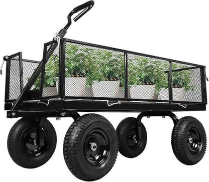 Taifa Heavy Duty Steel 1100 Lb Wagon Garden Carts with Removable Side Panels Turn Into Flatbed, All Terrain Utility Cart with 11.5" Tire, 180° Rotating Handle for Outdoor, Garden, Farm, Yard, Black - size: 1100LBS