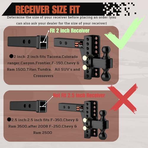 2" Adjustable Trailer Hitch with Tightener, 6-Inch Rise/Drop - size: 6 inch