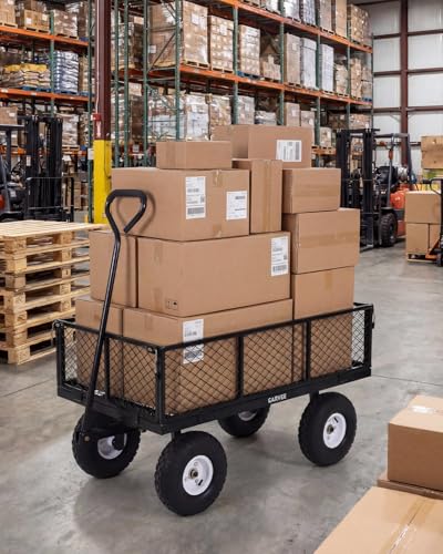 Garvee Versatile Outdoor Utility Cart - 800LBS Heavy-Duty, 10" All-Terrain Pneumatic Tires, Easy Maneuverable Lawn Cart with Removable Mesh Panels for Gardening & Landscaping, Black - color: Black