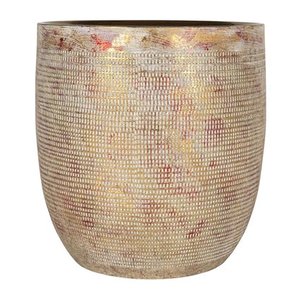 Creative Co-Op Embossed Textured Stoneware Planter, Metallic Gold - color: Metallic Gold