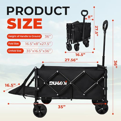 Foldable Wagon with Tailgate,12 lb Lightweight Small Utility Cart - color: Black