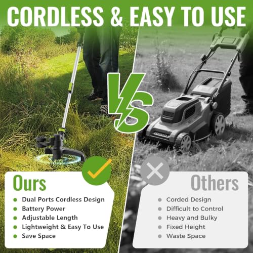 14-Inch Electric Weed Wacker with Dual Line Auto Feed, 4.0Ah Battery