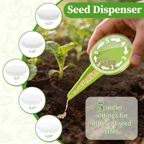 Mini Seed Spreader, 19 Pcs Seed Planter Tool Dispenser for Small Seeds, Hand Seeder Spreader with Plant Labels, Ergonomic Plastic Dibber Garden Tool and Gloves for Lawns