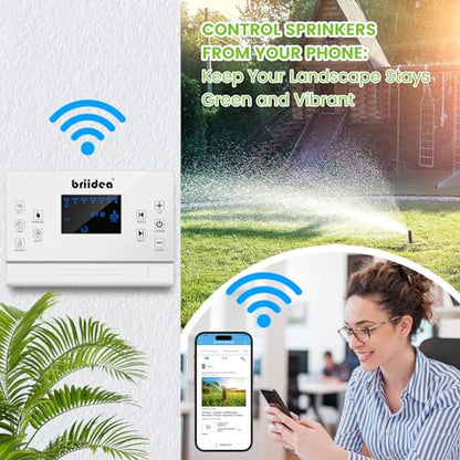 8 Zones WiFi Smart Sprinkler Controller, Briidea Automatic Irrigation Controllers with Customized Watering Schedule & Seasonal Adjustment, Water Efficiently and Keep Your Plants Healthy, MK-117
