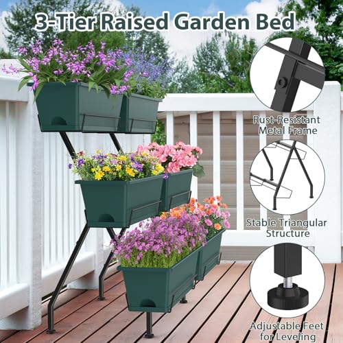 3-Tier Vertical Garden Planter with 6 Boxes, 31" Tall Raised Garden Bed - color: Green, size: 3-Tier