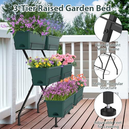 3-Tier Vertical Garden Planter with 6 Boxes, 31" Tall Raised Garden Bed - color: Green, size: 3-Tier