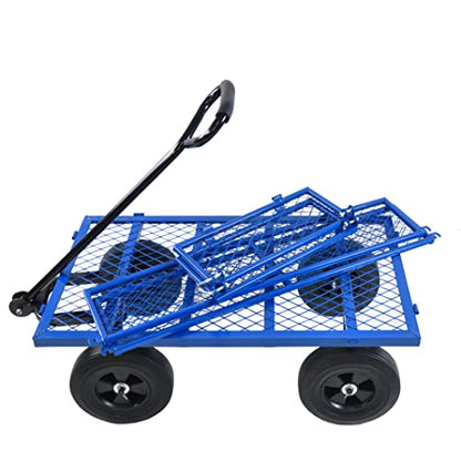 TC1840 Blue Solid Wheels Garden Dump Cart - Utility Wagon with Removable Sides - Steel Frame & Wheels - Adults - Outdoor Use - color: Blue Solid Wheels