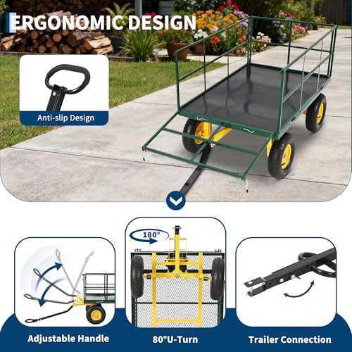 500 LBS Steel Garden Cart with Removable Sides & Liner - color: Green