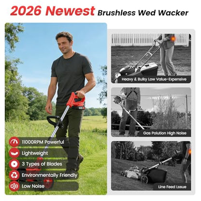 ALSO GO 24V Cordless Electric Weed Wacker Grass Trimmer with Wheels - color: Pure Red