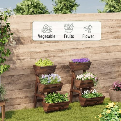 3-Tier Vertical Wooden Raised Garden Bed, Garden Planter Box,Carbonized - color: Carbonized, size: 3-Tier Small