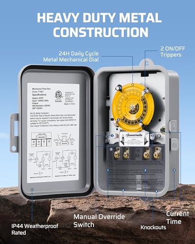 DEWENWILS 24-Hour Mechanical Timer Switch - 120VAC SPST, 2HP 40A