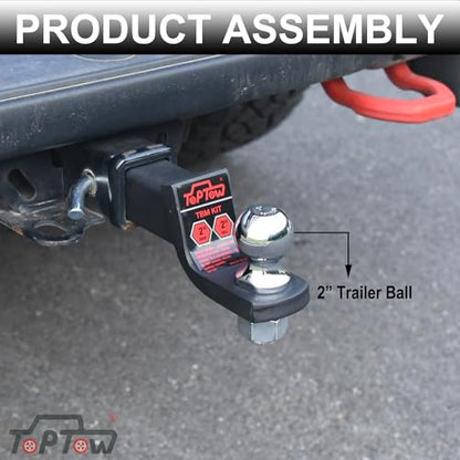 TOPTOW 2" Drop Trailer Hitch Ball Mount Kit with 2" Trailer Ball and 5/8" Hitch Pin, Fits 2" Hitch Receiver, Matte Black - size: 2" Drop with Ball and Lock