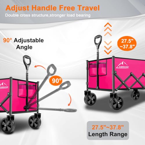 AMNOW 100L Collapsible Wagon Cart with All Terrain Wheels, 350LBS, Rose - color: Rose-3