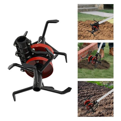 6-Claw Cultivator Wheel, Garden Tiller Attachment for Soil Loosening & Weeding, Heavy-Duty Aerator Tool for Lawn Mower & Rototiller, Fits 28mm 9-Tooth Shaft, Aluminum & Steel Construction – Black