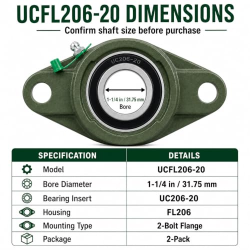 UCFL206-20 Pillow Block Flange Bearing, 1-1/4" Bore, 2-Pack