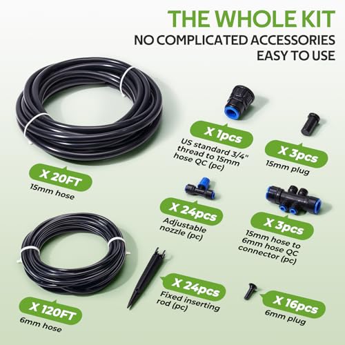 HIRALIY 140FT Quick-Connect Drip Irrigation Kit for Large Gardens - size: 140 FT