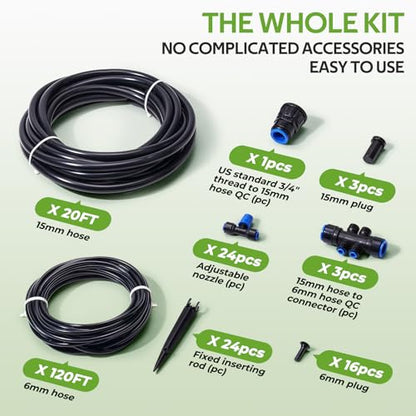 HIRALIY 140FT Quick-Connect Drip Irrigation Kit for Large Gardens - size: 140 FT