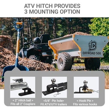 3-Way ATV/UTV Trailer Hitch Adapter with 2-Inch Ball, 2 inch Rise - style: 2 in Rise