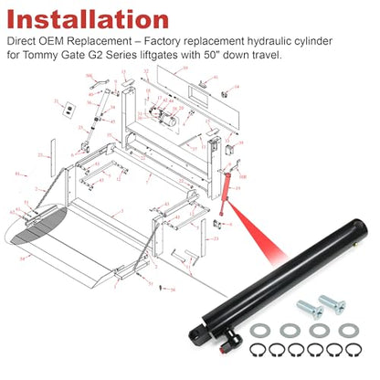 Replacement Hydraulic Cylinder 002559 for Tommy Gate G2 Series | 1650 & 2050 Models (50" Down Travel)