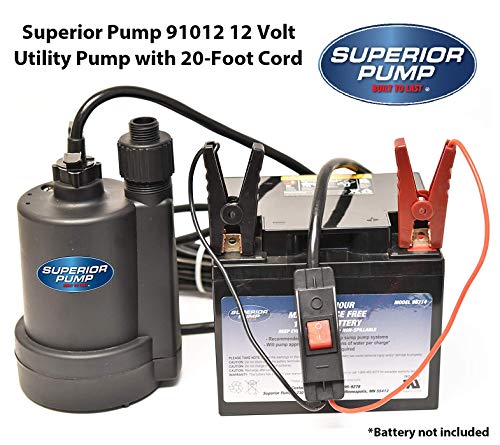 Superior Pump 91012 12 Volt Utility Pump with 20-Foot Cord, Black - size: 1380 GPH
