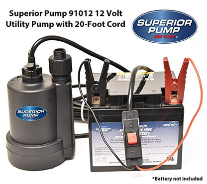 Superior Pump 91012 12 Volt Utility Pump with 20-Foot Cord, Black - size: 1380 GPH