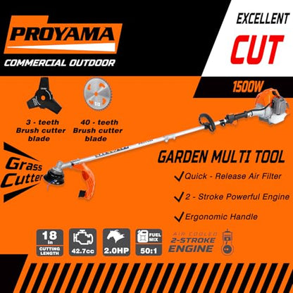 PROYAMA 42.7cc 5 in 1 Gas Powered Hedge Trimmer, Weed Eater, Pole Saw